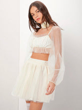 Women's Mesh Frill Hem Cropped Top And Skirt Set